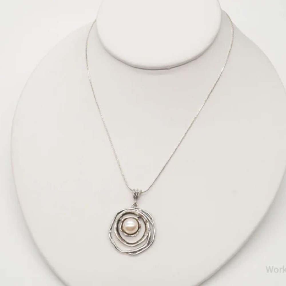 Vintage Pearl Israel 925 Sterling Silver Necklace 18in